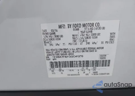 2016 Ford Explorer Limited from USA, damaged, VIN 1FM5K7F8XGGC40370